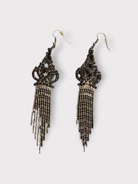 Black Crystal Metal Fringe Earrings